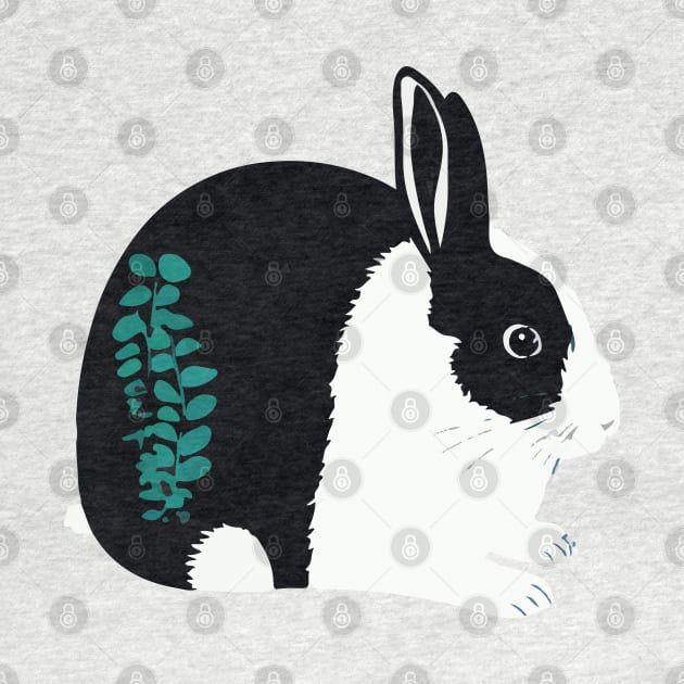 Cute Dutch Rabbit and Eucalyptus Leaves by wigobun